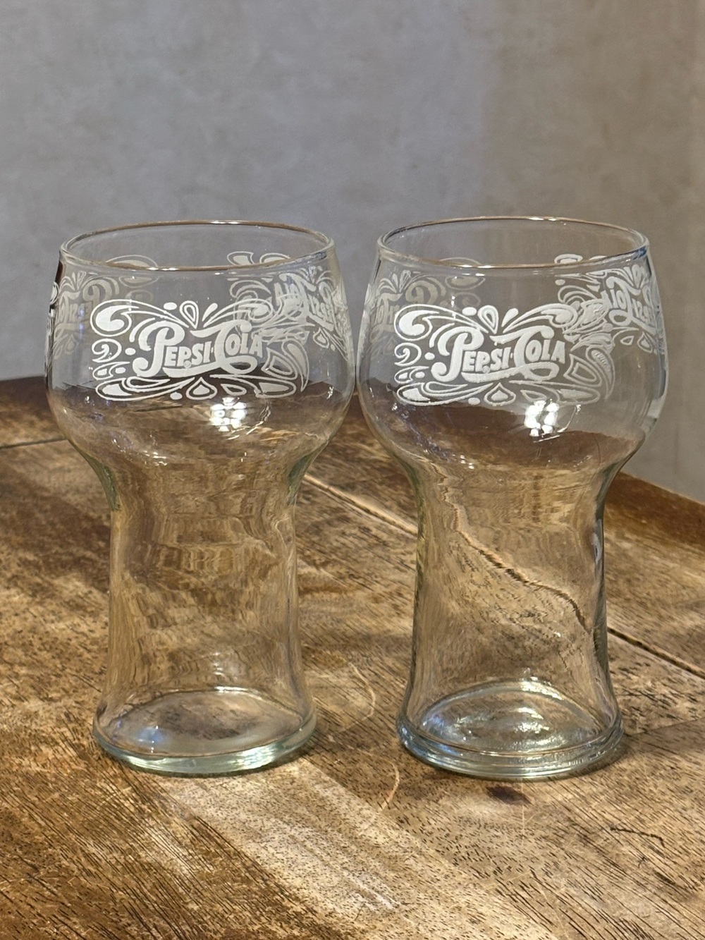 Set of 2 Vintage 70s Pepsi Cola Logo Soda Fountain Bulb Glasses